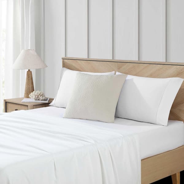 Wave Texture White Polyester Slub 20x20 Square Throw Pillow
