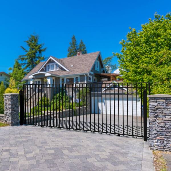 ALEKO Madrid Style 16 ft. x 6 ft. Black Steel Single Slide Driveway Fence Gate