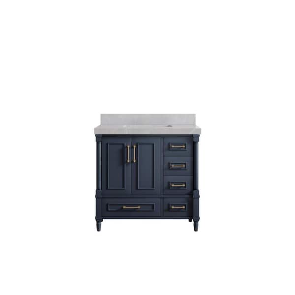 Willow Collections Hudson 36 in. W x 22 in. D x 36 in. H Single Sink Bath Vanity Center in Navy Blue with 2 in. Pearl Gray Qt. Top