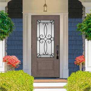 Regency 36 in. x 80 in. 3/4-Lite Georgian Decorative Glass RHOS Ashwood Mahogany Fiberglass Prehung Front Door