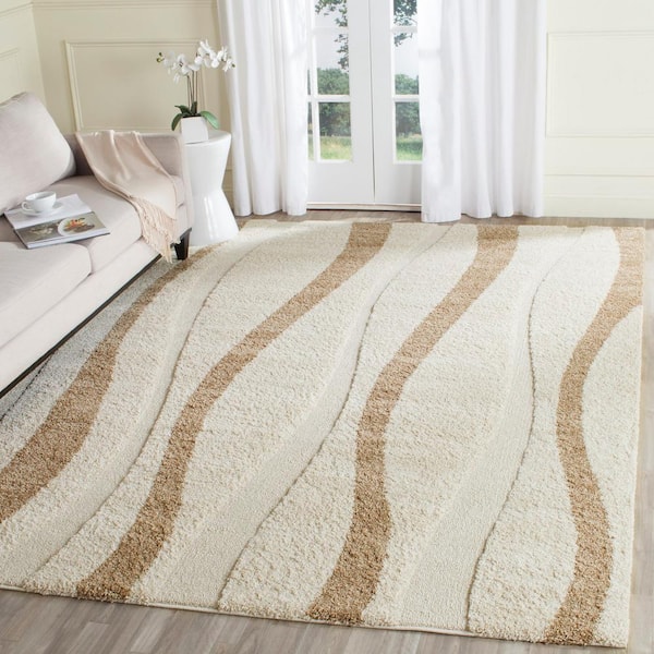 Florida Shag Cream/Dark Brown 7 ft. x 7 ft. Square Striped Area Rug