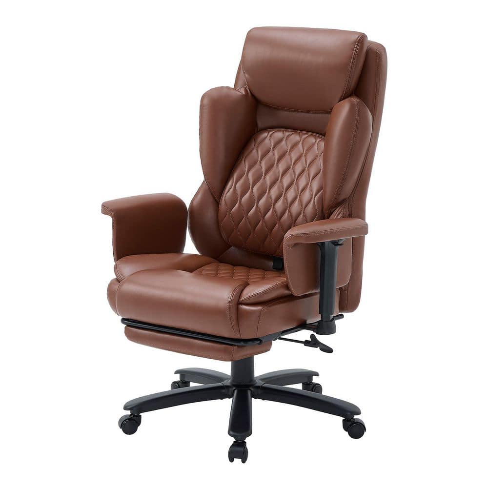 Faux Leather High-Back Ergonomic Office Chair in Brown with Adjustable Padded Arms, Swivel Chair with Headrest&Footrest