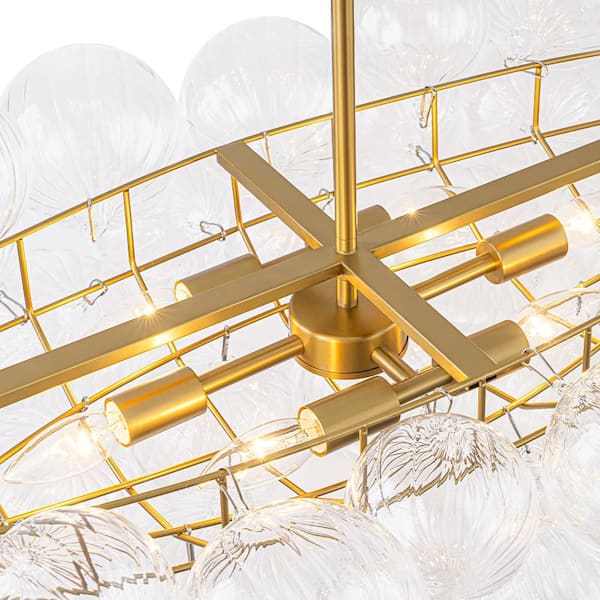 Seraphina 46.1 in. 8-Light Modern Brushed Gold Cluster Layered Chandelier with Ribbed Clear Glass Globes Shade