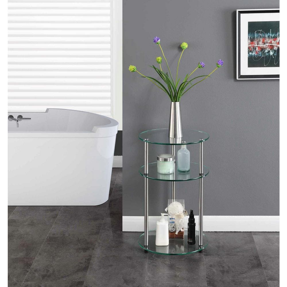 Elegant 16'' Round Metal and Glass 3-Tier Accent Table