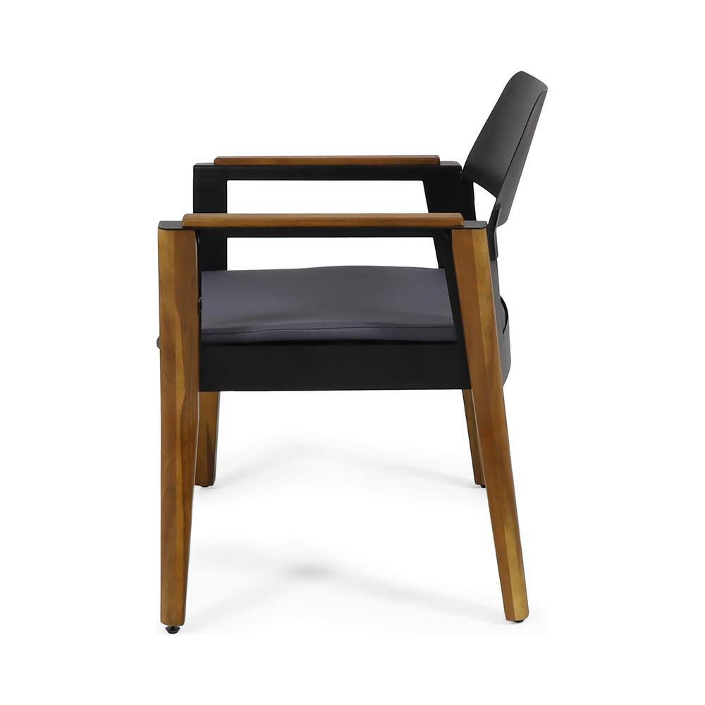 Teak and Black Acacia Wood Outdoor Club Chairs with Dark Gray Cushions, Set of 2