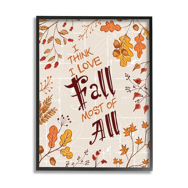 Stupell Industries Love Fall Leaf Border by Diane Labombarbe 1-Piece Framed Graphic Print Nature Poster Art Print 20 in. x 16 in.