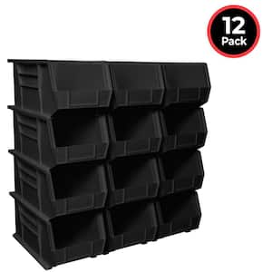 Plastic Storage Organizer Akro Bins/ Tool Storage Bins, 15 in. D x 8 in. W x 7 in. H, Black, 12-Pack