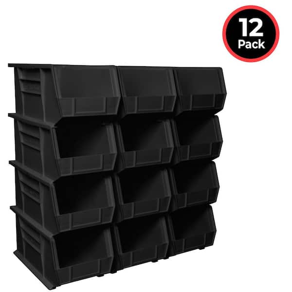 Plastic Storage Organizer Akro Bins/ Tool Storage Bins, 15 in. D x 8 in. W x 7 in. H, Black, 12-Pack