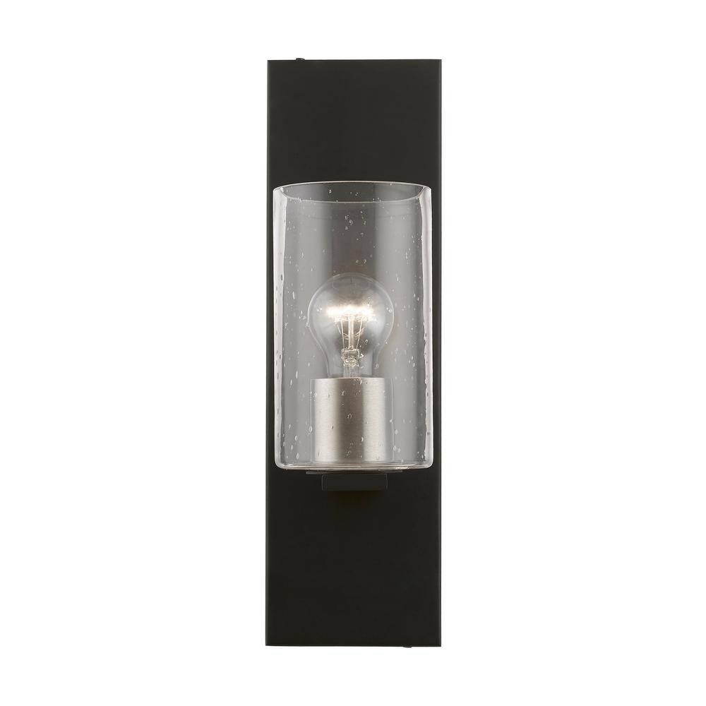 Black and Brushed Nickel 1-Light Sconce with Clear Seeded Glass