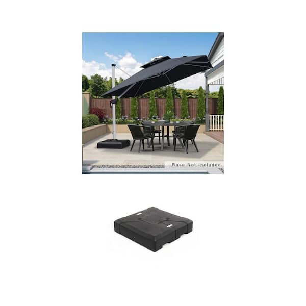 10 ft. Square Double-Top Gray Aluminum Cantilever Umbrella and 220 lbs. Black Umbrella Base