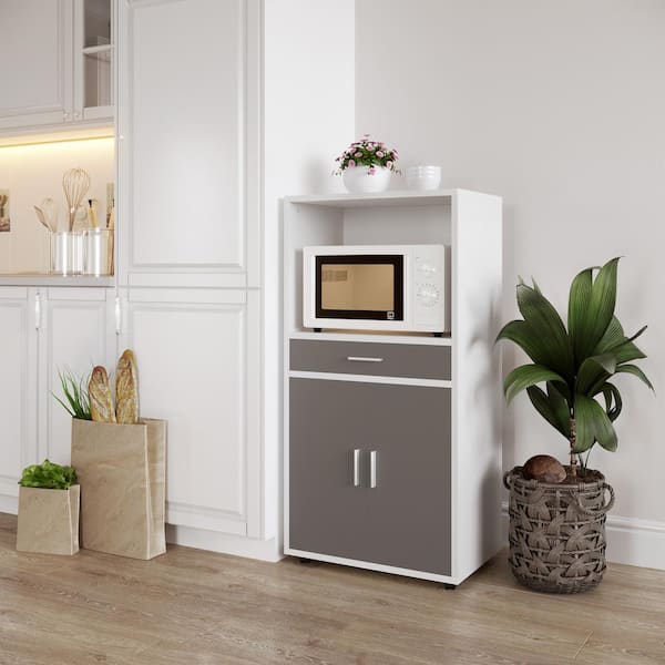 Lavish Home Microwave Stand L 23.5 in. x W 15.25 in. x H 46.75 in. with Drawer Rolling Storage Cabinet with Doors 80 MICROWVE WHGRY LW