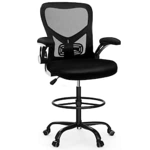 Black Mesh Drafting Chair, Ergonomic Tall Office Chair Standing Desk Chair with Adjustable Foot Ring and Flip-Up Arms