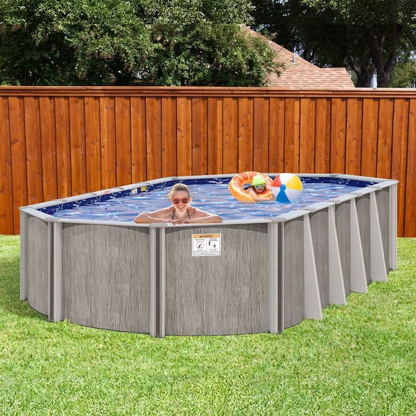 Aspen Wood 16 ft. x 32 ft. Oval 54 in. Above Ground Hard Sided Starter Pool Package