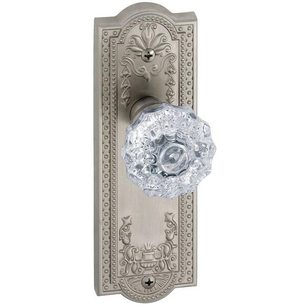 Grandeur Parthenon Satin Nickel Plate with Double Dummy Fontainebleau Crystal Knob