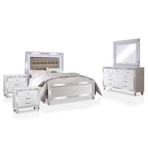 Alcorn 5-Piece LED Mirror and Headboard White Queen Bedroom Set with Dresser and 2-Nightstands