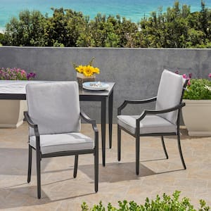 San Diego Matte Black Removable Cushions Aluminum Outdoor Dining Chair with Light Grey Cushion (2-Pack)