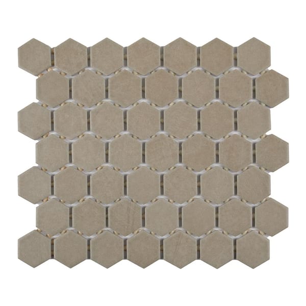 Marazzi Moroccan Concrete Taupe 11 in. x 10 in. Glazed Ceramic Hexagon Mosaic Sample Tile