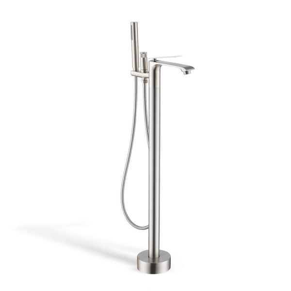 Mondawe Single-Handle Freestanding Tub Faucet with Oval Hand Shower in Brushed Nickel