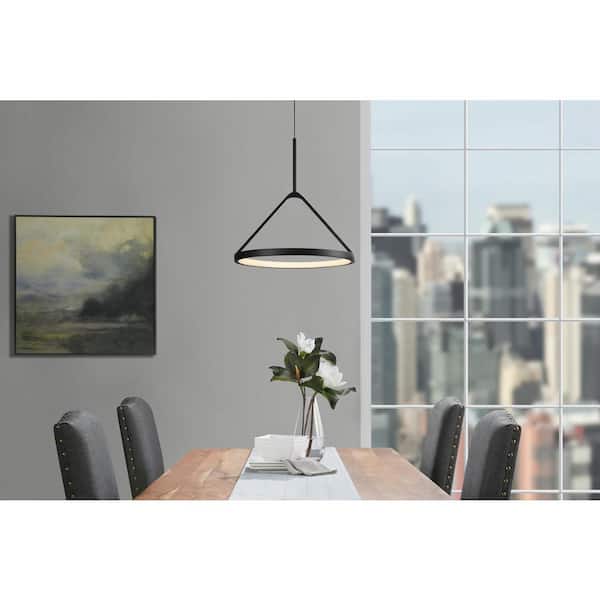 Townly 35-Watt 1-Light Satin Black Bowl Integrated LED Pendant Light with Open Metal Ring Shade