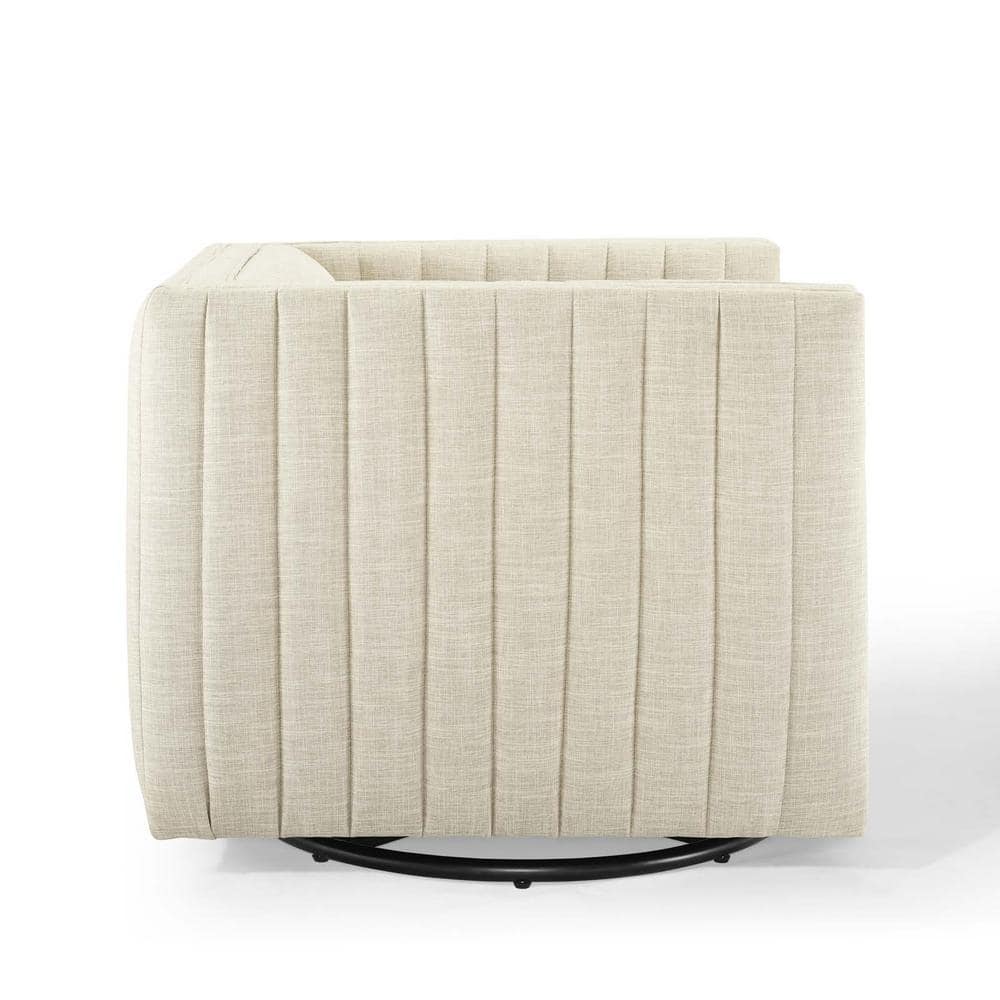 Beige Velvet Swivel Accent Chair with Wood Base