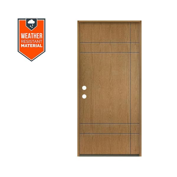 SUMMIT Modern 36 in. x 79 in. Right-Hand/Inswing 10-Grid Solid Panel Bourbon Stain Fiberglass Prehung Front Door