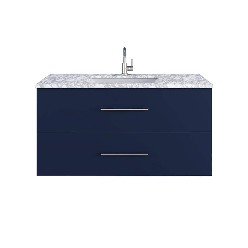 Napa 48 in. W x 22 in. D x 21-3/4 in. H Single Sink Bath VanityWall Mounted in Navy Blue with Carrera Marble Countertop price history on PriceWatchPro