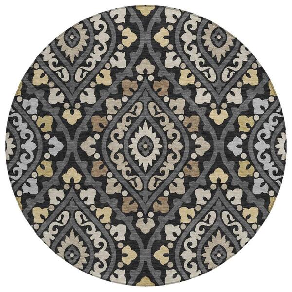 Chantille Machine Washable Indoor/Outdoor Abstract ACN3151 Black 8 ft. x 8 ft. Round Rug