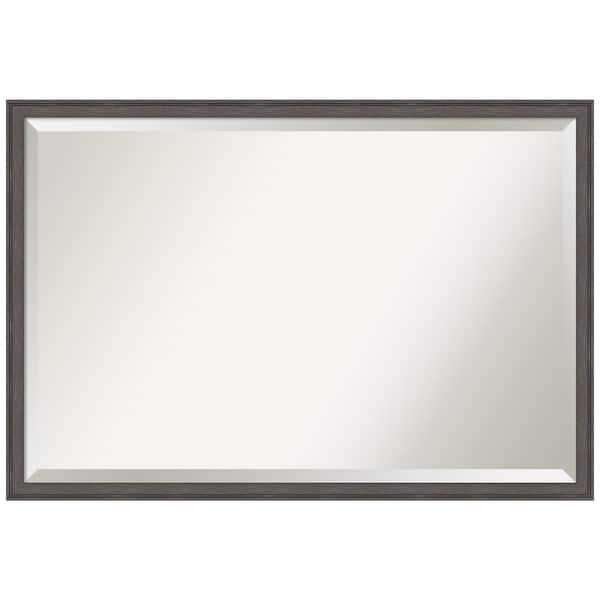 Amanti Art Florence Pewter 37.75 in. x 25.75 in. Beveled Casual Rectangle Framed Bathroom Wall Mirror in Silver