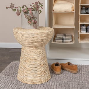 16.34 in. Natural Round Handwoven Wood Accent End Table