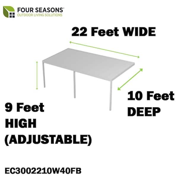 Contempra Aluminum 22 ft. x 10 ft. White Insulated Roof Patio Cover with 2 Utility Beams, 40 lb. Snow Load and 3 Posts