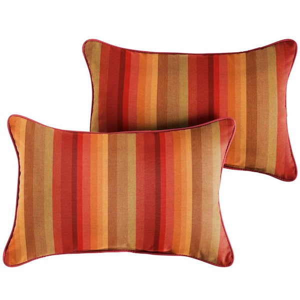SORRA HOME Sunbrella Red Stripe with Textured Red Rectangular Outdoor Corded Lumbar Pillows (2-Pack)