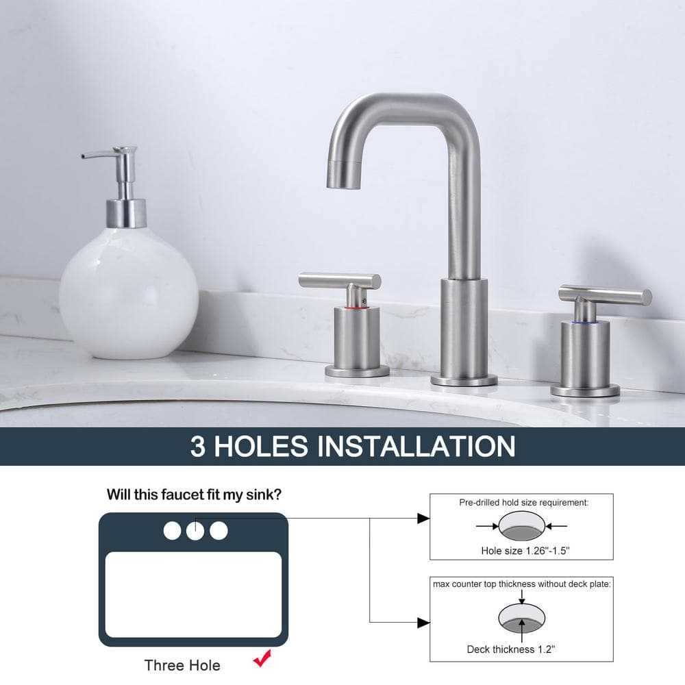 Brushed Nickel 8-Inch Widespread Double Handle Bathroom Faucet