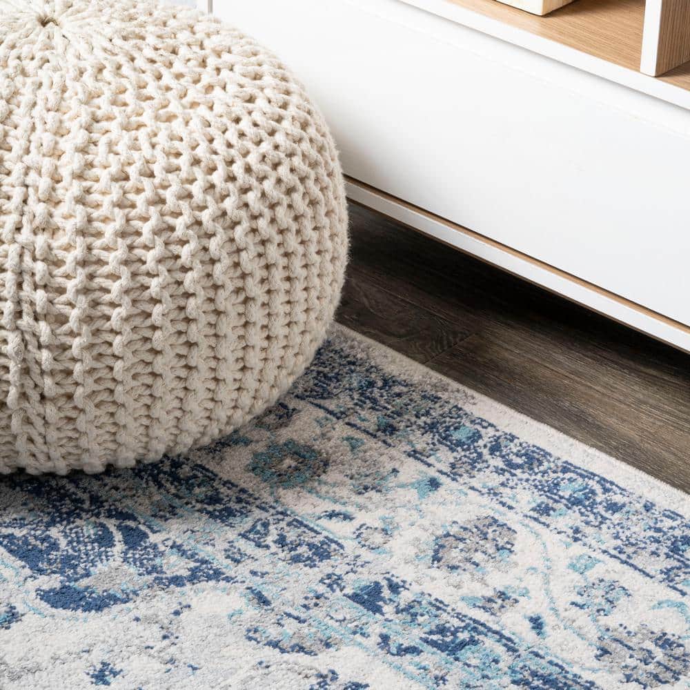 French Country Blues Medallion 2x8 Runner Rug in Synthetic Weave