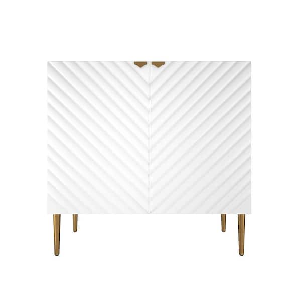 2-Door V-Shaped Pattern Accent Storage Cabinets in White