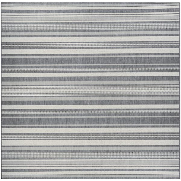 Couristan Recife Gazebo Stripe Champagne-Grey 9 ft. x 9 ft. Square Indoor/Outdoor Area Rug