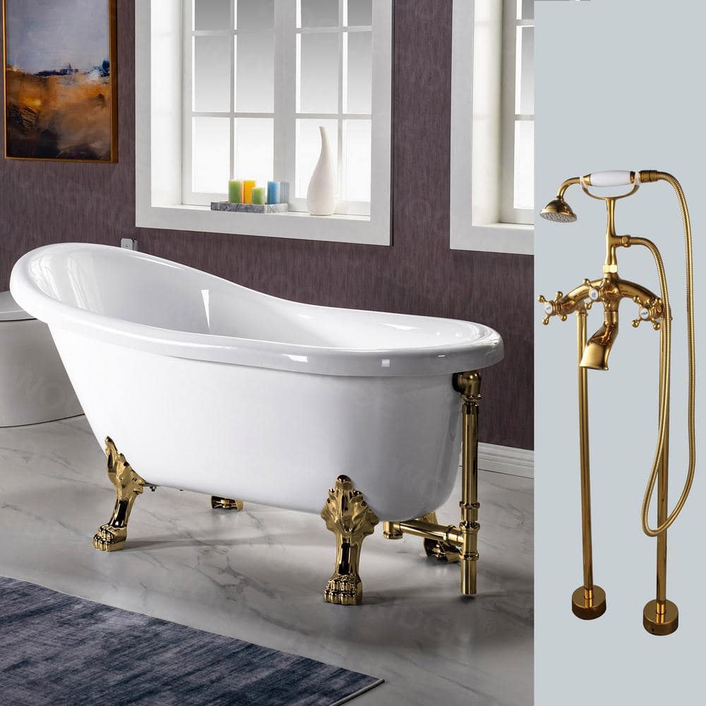 basen morgenmad symptom WOODBRIDGE Dover 54 in. Heavy Duty Acrylic Slipper Clawfoot Bath Tub in  White Faucet, Claw Feet, Drain & Overflow in Polished Gold HBT7008 - The  Home Depot