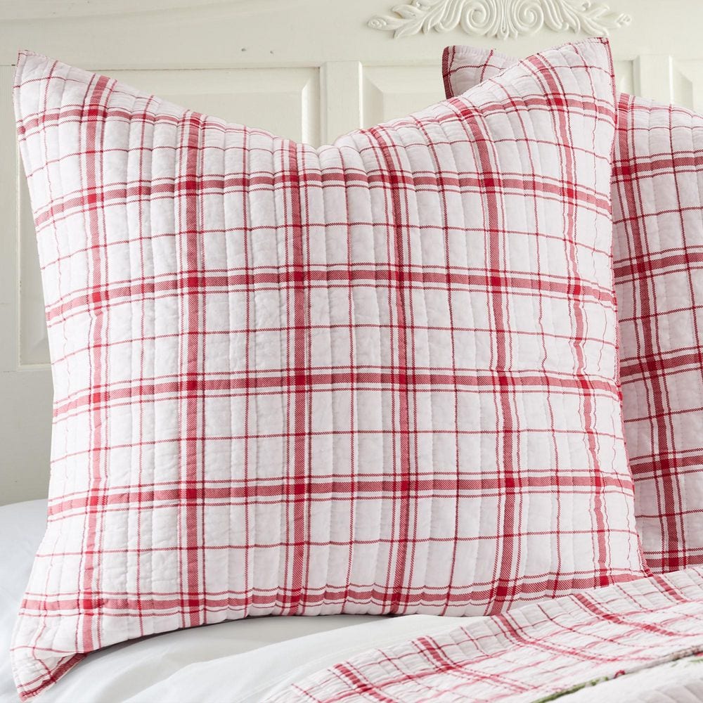 Red and White Plaid Quilted Cotton Euro Sham