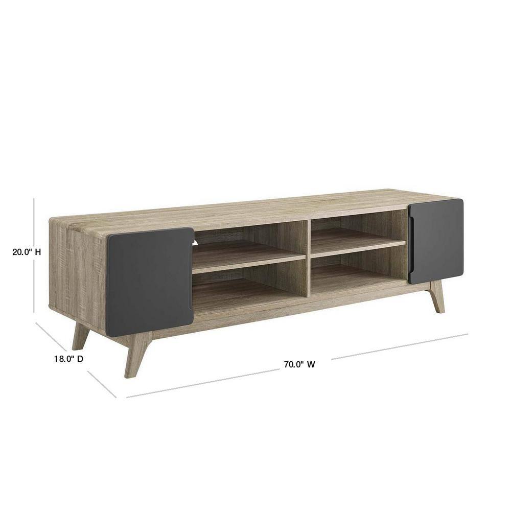 Natural Gray 70" Mid-Century Modern TV Stand with Cabinets