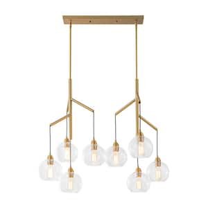 Alma Modern 8-Light Brass Glass Globe Branch Pendant Chandelier for Living Room, Dining Room or Foyer