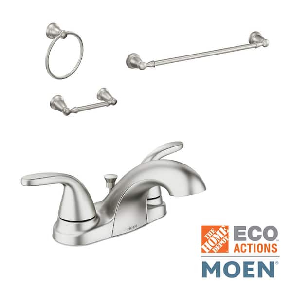 MOEN Adler 4 in. Centerset 2-Handle Bathroom Faucet Combo Kit with Hardware Set in Spot Resist Brushed Nickel