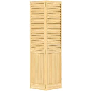 Plantation Louver-Panel 28 in. W. x 80 in. Solid Core Unfinished Wood Bi-fold Door with Hardware