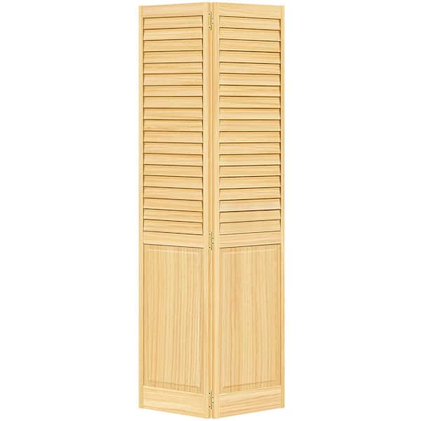 Kimberly Bay Plantation Louver-Panel 28 in. W. x 80 in. Solid Core Unfinished Wood Bi-fold Door with Hardware
