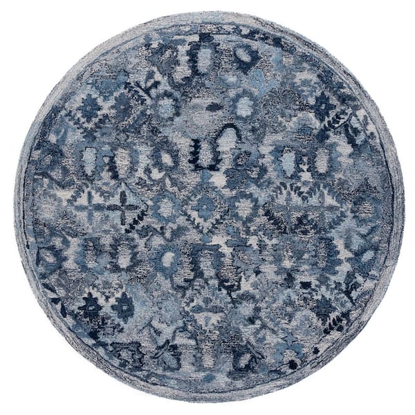 SAFAVIEH Marquee 6 ft. x 6 ft. Navy Abstract Border Round Area Rug