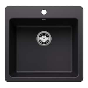 Liven SILGRANIT 21.25 in. Drop-In/Undermount Single Bowl Granite Composite Kitchen Sink in Coal Black
