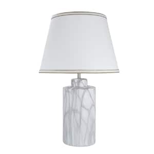 26 in. Marble Ceramic Table Lamp with Hardback Empire Shaped Lamp Shade in Off-White