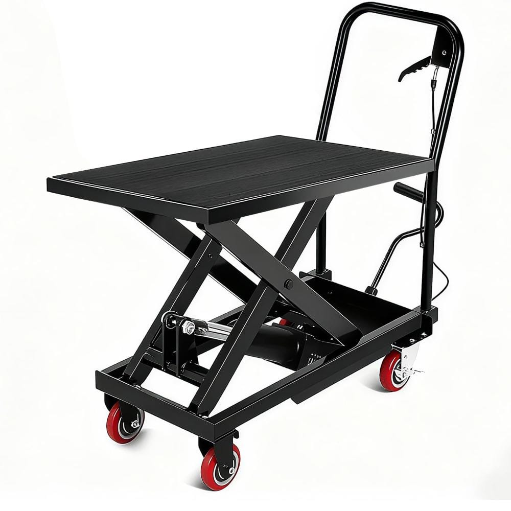 "Black Hydraulic Scissor Lift Cart, 330 lbs, 28.5"" Max Height, Non-Slip Pad, 4 Wheels, Rust Resistant" price history on PriceWatchPro
