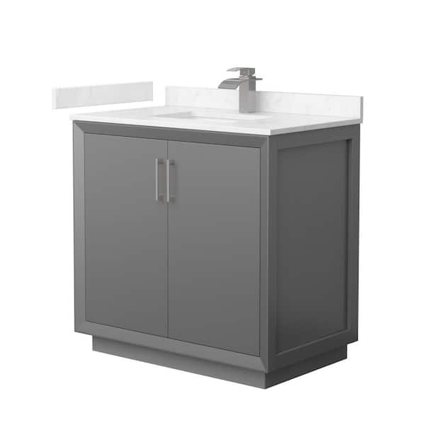 Wyndham Collection Strada 36 in. W x 22 in. D x 35 in. H Single Bath Vanity in Dark Gray with Carrara Cultured Marble Top
