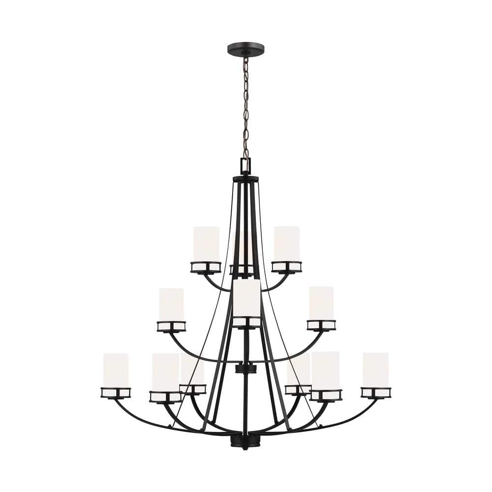 Robie 12-Light Midnight Black Craftsman Modern Transitional Empire Chandelier with Etched White Inside Glass Shades price history on PriceWatchPro