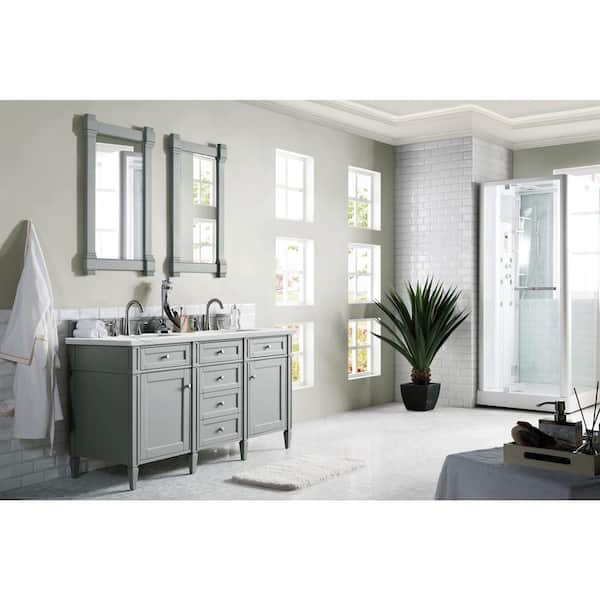 James Martin Vanities Brittany 60.0 in. W x 23.5 in. D x 34 in. H Bathroom Vanity in Urban Gray with Ethereal Noctis Quartz Top