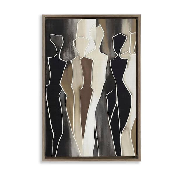 Earthy People Silhouettes by LSR Creative Studio Brown Floater Frame Abstract Graphic Art Print 31 in. x 21 in.
